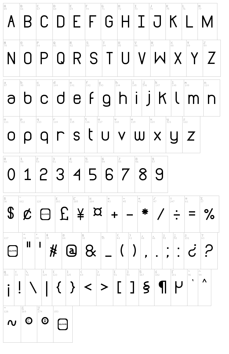 Santiago Sans ST font map